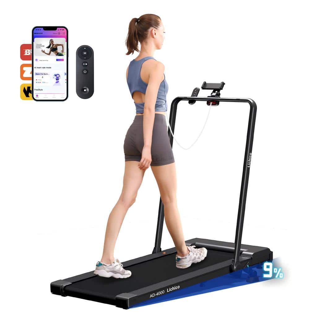 LICHICO - 8.7MPH Adjustable Compact Folding Treadmill with Handles,Walking Pad Treadmill with Incline - black