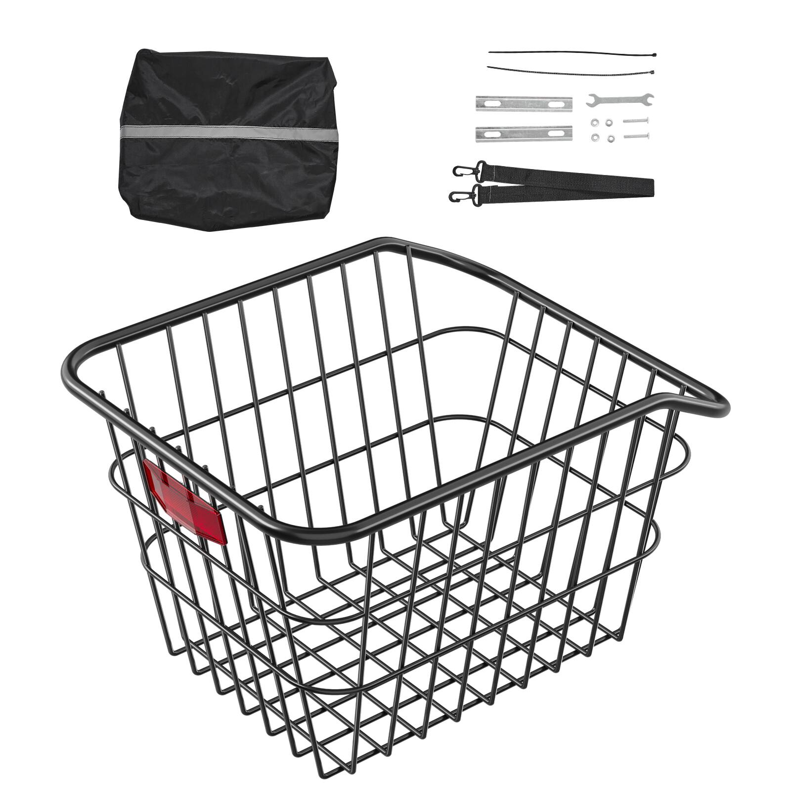 Alt View 5. VEVOR - Rear Bike Basket, Metal Wire Bicycle Basket with Reflective Tail Light & Waterproof Cover, Durable Bike Back Basket - Black.