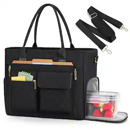 DORLUKFU - Teacher Tote Bag with Insulated Lunch Compartment 15.6 inch Laptop Bag for Women Lightweight Work Bags Nurse Bags - Black