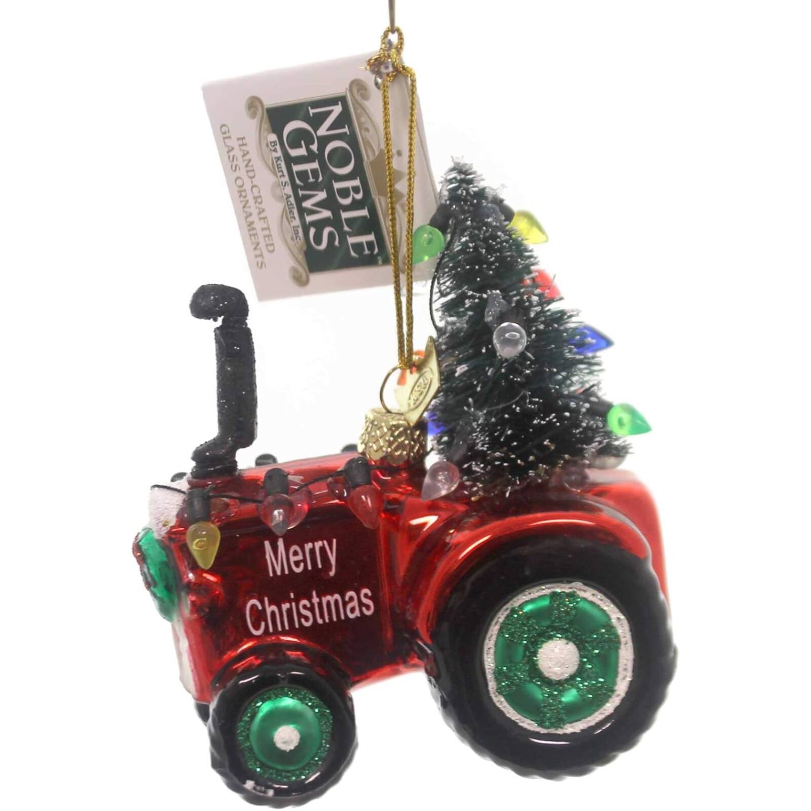 Kurt S Adler Noble Gems Festive Merry Christmas Tractor with Tree Glass ...