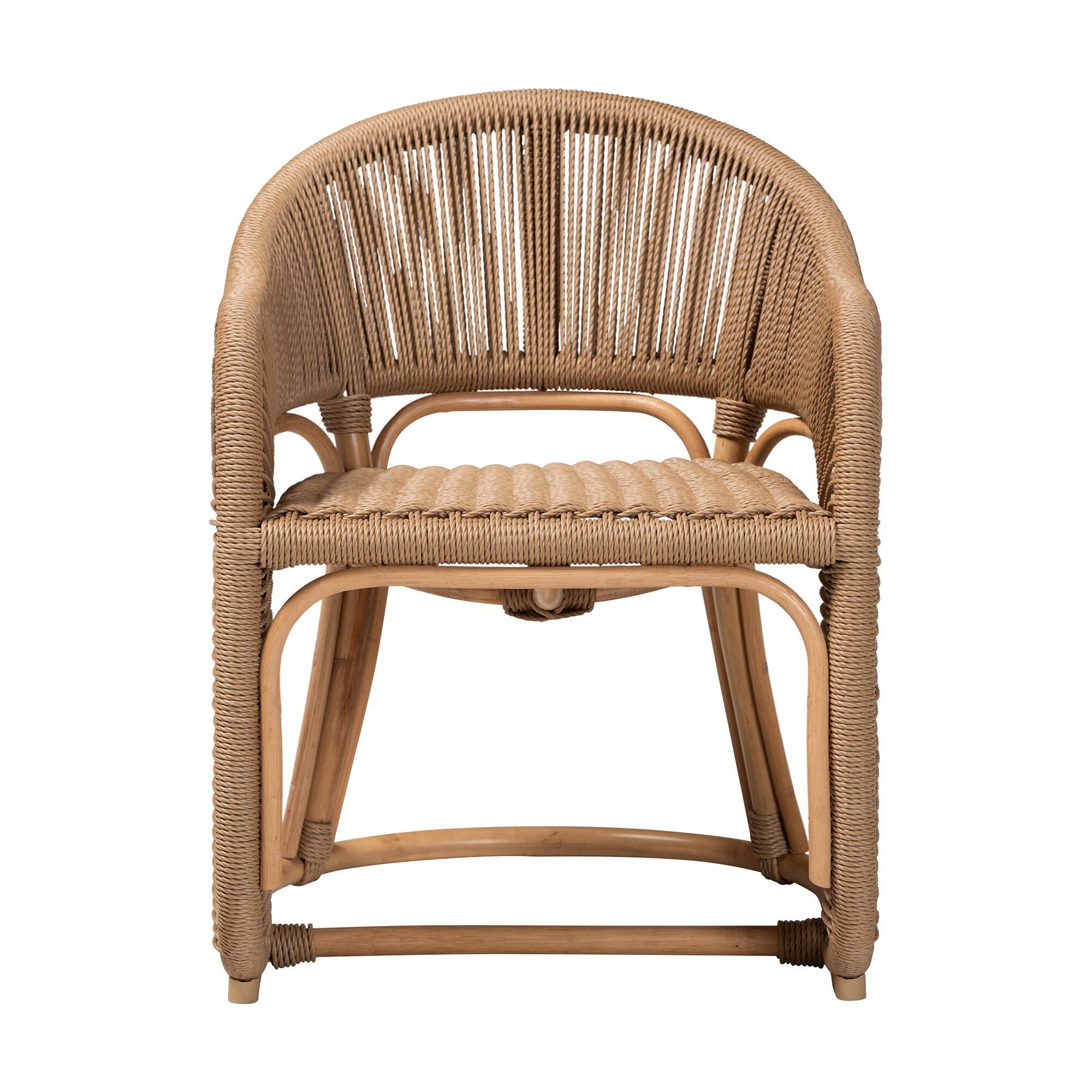 Angle. bali & pari - Isra Natural Rattan Accent Chair with Handwoven Synthetic Wicker – Curved Barrel Back Lounge Chair - Natural Brown.