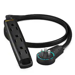 Maximm - 1 Ft 360° Rotating Flat Plug Extension Cord with 3 Outlets on One Side, Space-Saving Design, UL-Certified - Black