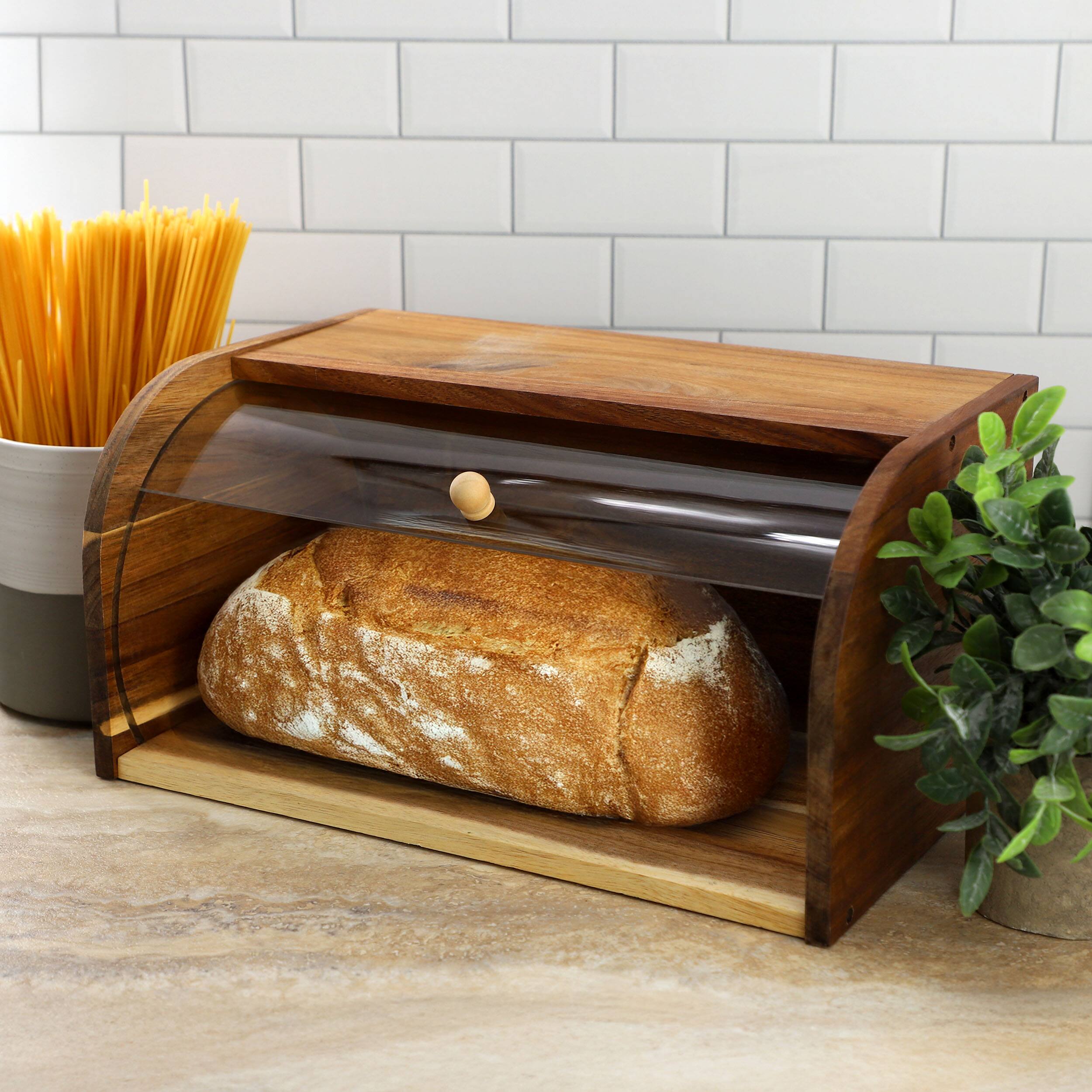 Alt View 3. MegaChef - MegaChef Acacia Wood Bread Box with Sliding Plastic Lid - Brown.