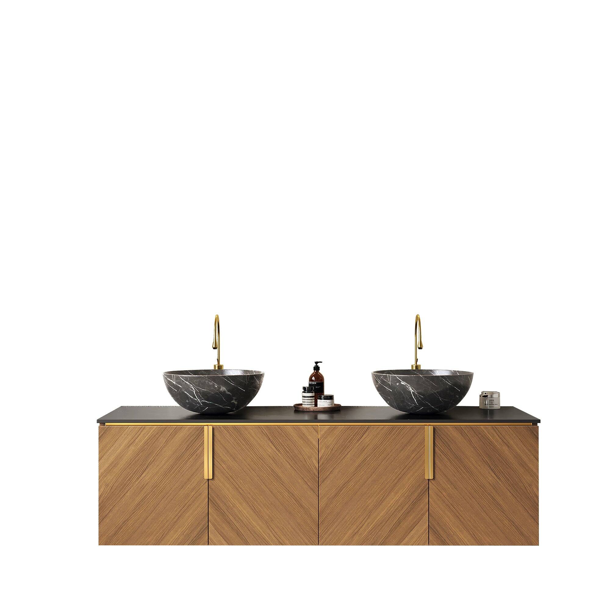 Alt View 3. Boyel Living - 60 Bathroom Vanity with 4 Doors 2 Black Bowl Ceramic Basins Stone Pattern Black Sintered Stone Espresso - Black,Espresso.