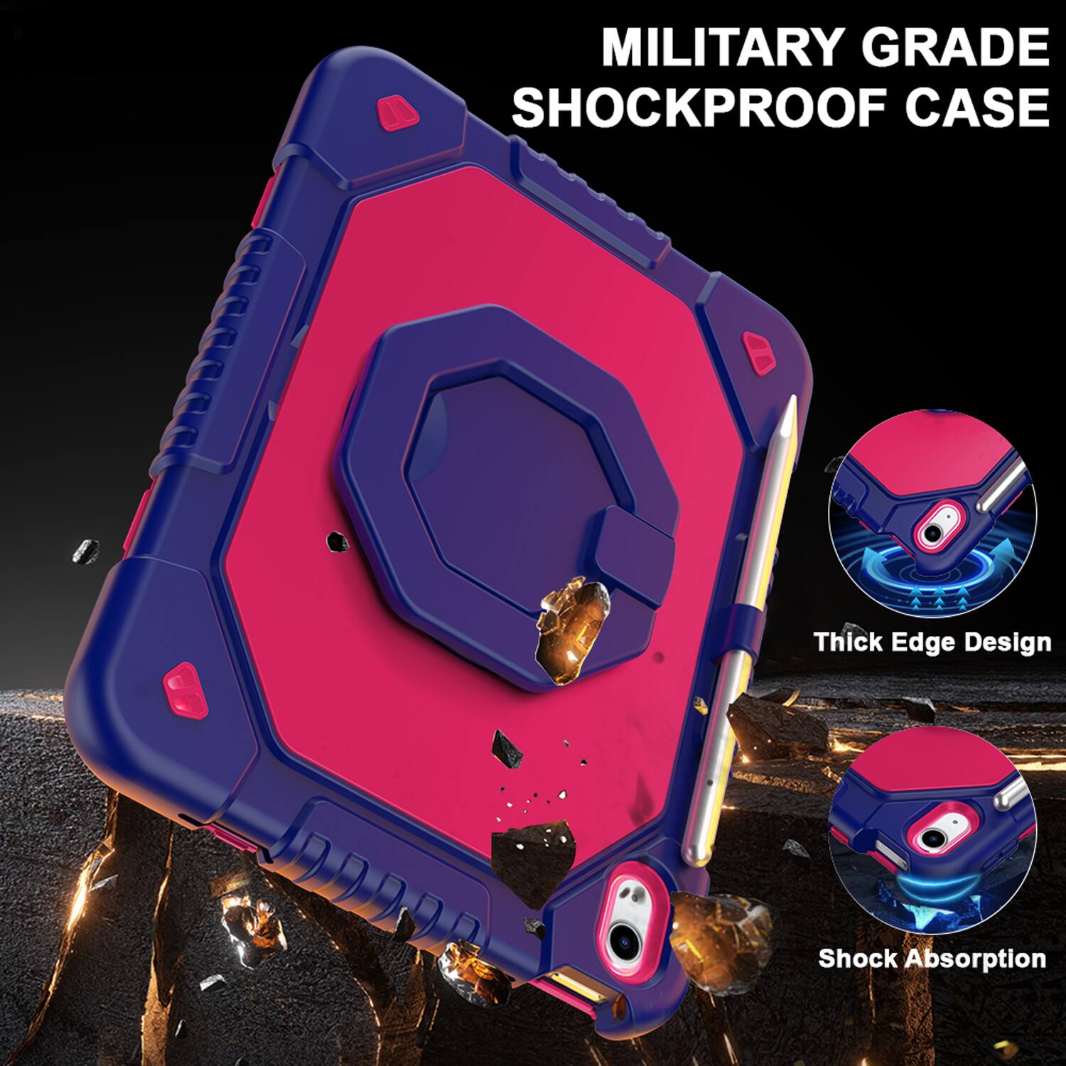 MILITARY GRADE SHOCKPROOF CASE

Thick Edge Design

Shock Absorption