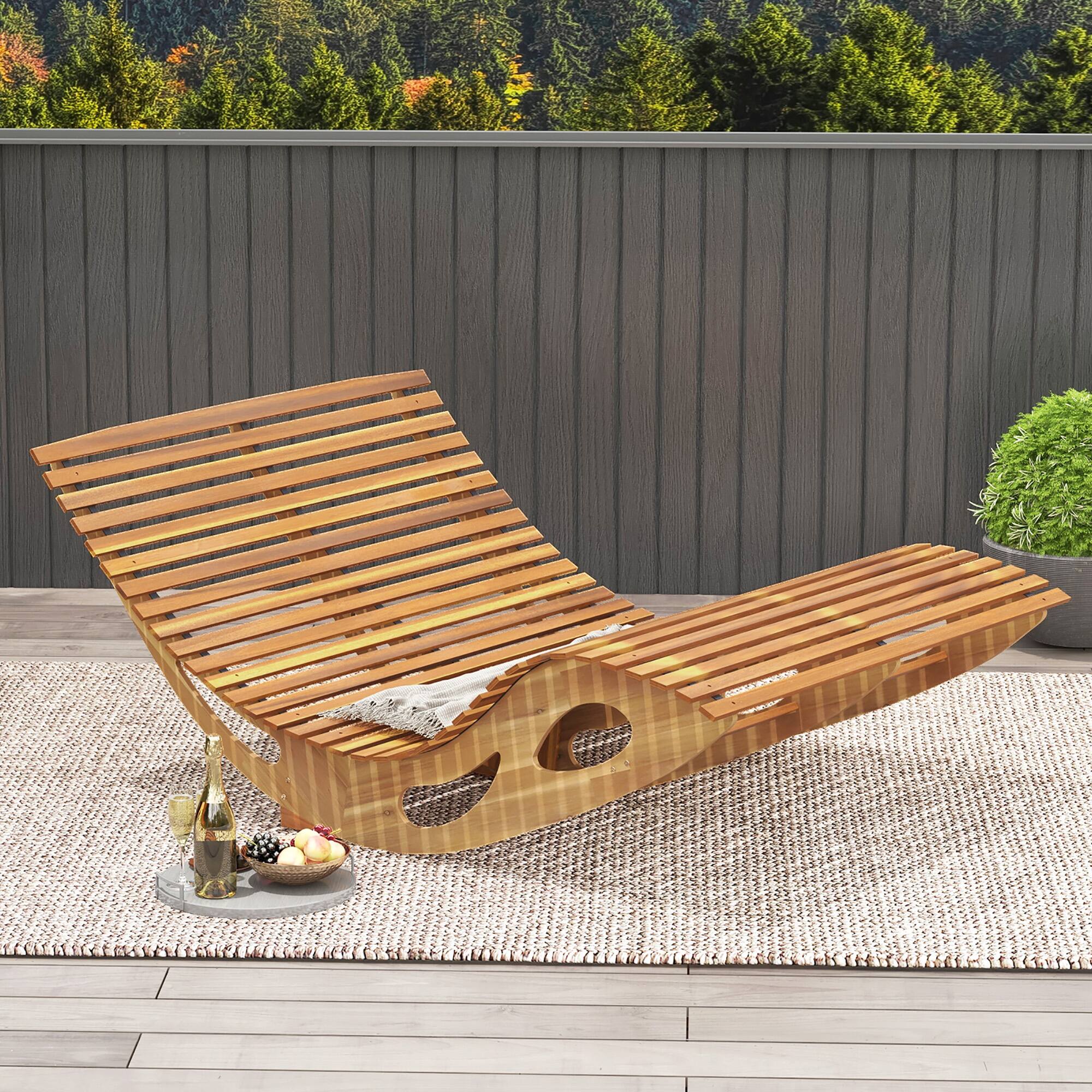 Alt View 4. Gymax - Gymax 2PCS Outdoor Double Chaise Lounge for 2 w/ High Back Slatted Seat Stopper Patio - Natural.