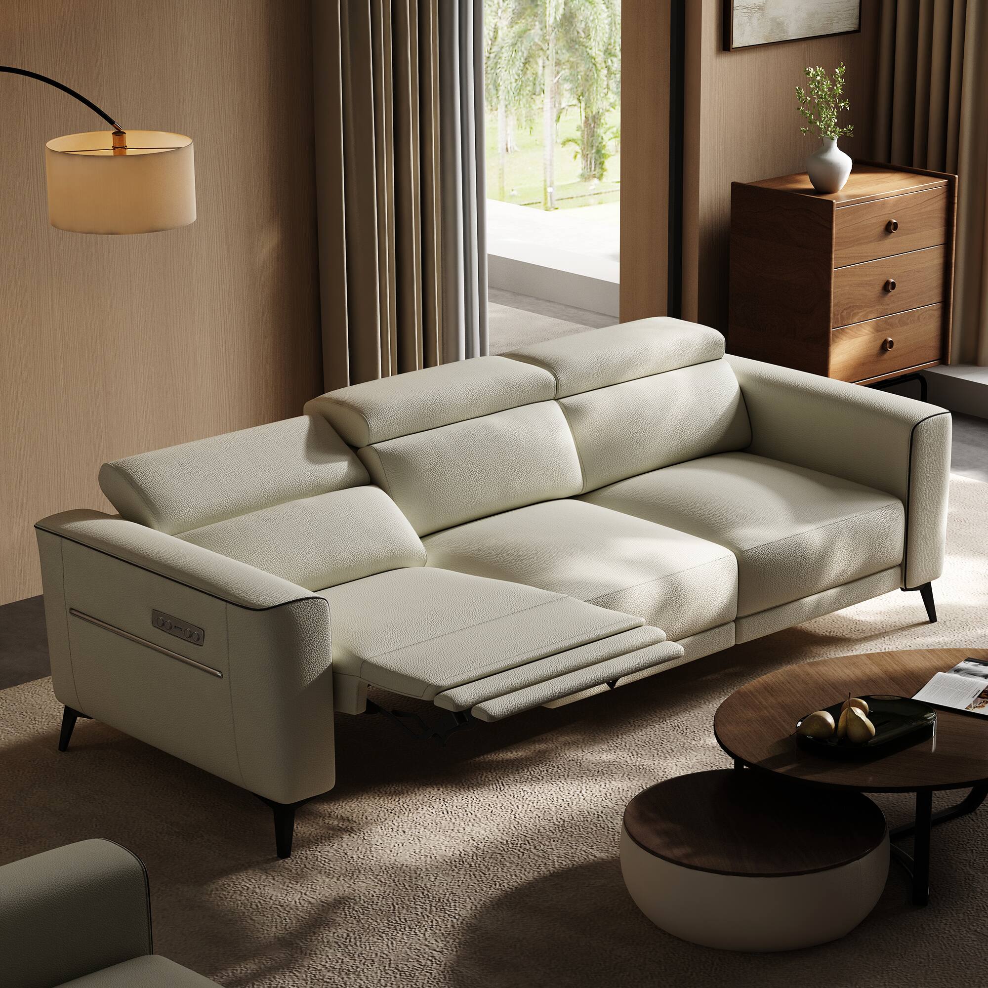 Front. luck idea - 112.5" Electric Seat Sofa, 2 Seats Reclining Home Theater Seats - Beige.