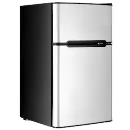 LUCKY ONE - 3.2 cu ft Freestanding Compact Refrigerator with Freezer - Glass Shelves LED Light - Gray