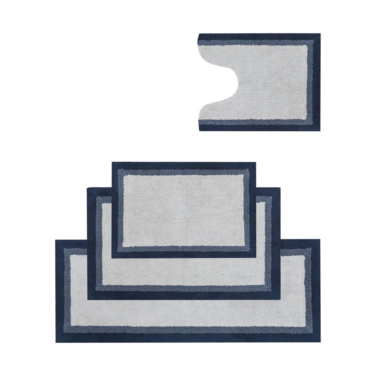 Left. APRILSOUL - 100 Cotton Tufted Bath Mat 05 Medium Pile Soft Absorbent Quick Dry Non Skid - Navy.