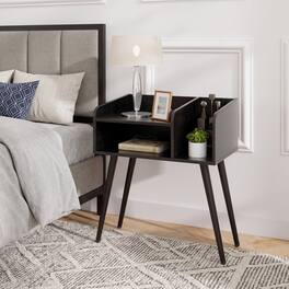WELLFOR - Mid-Century Modern Nightstand with Open Shelves - Black
