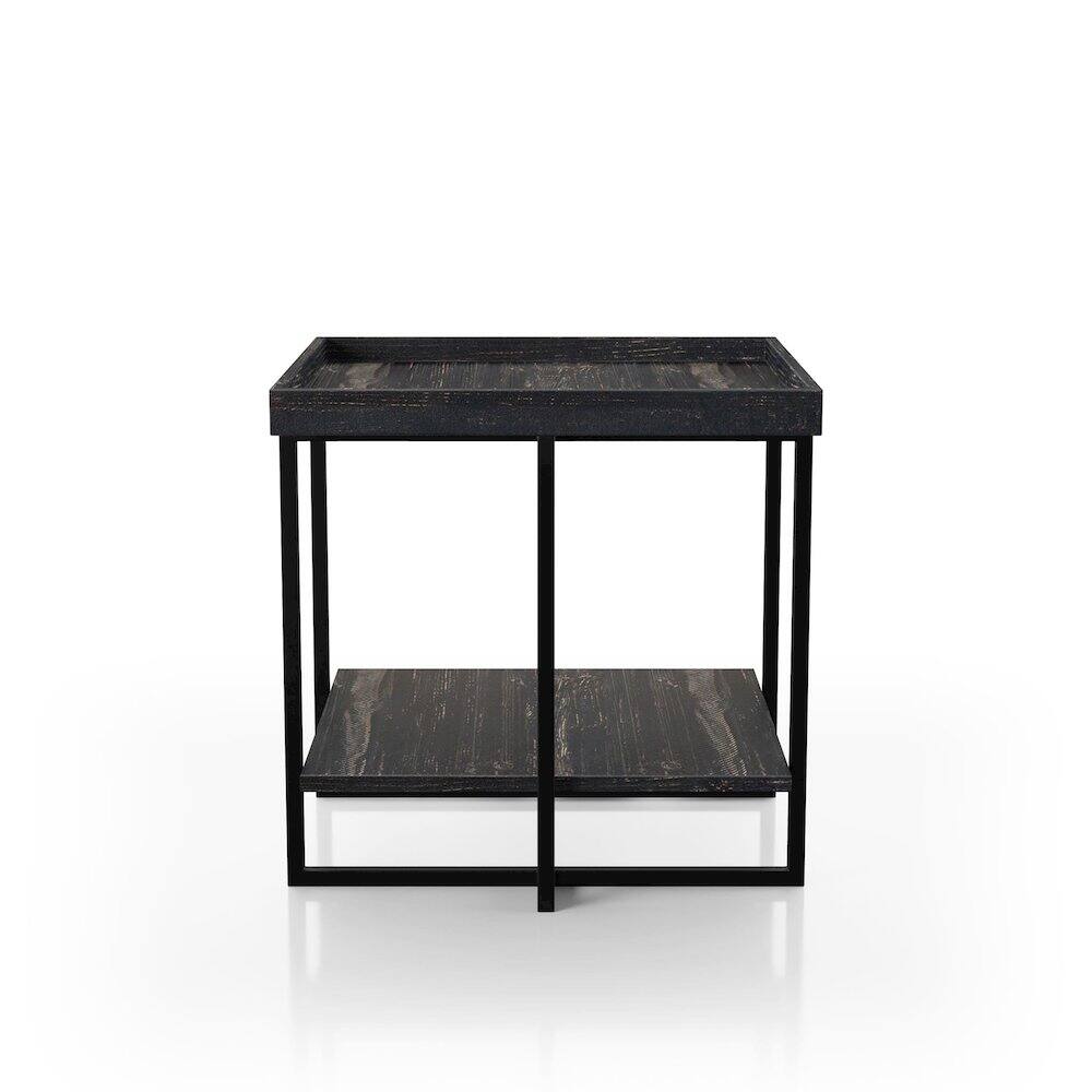 Left. Furniture of America - Prakers Industrial Wood 1-Shelf End Table in Black - Black.