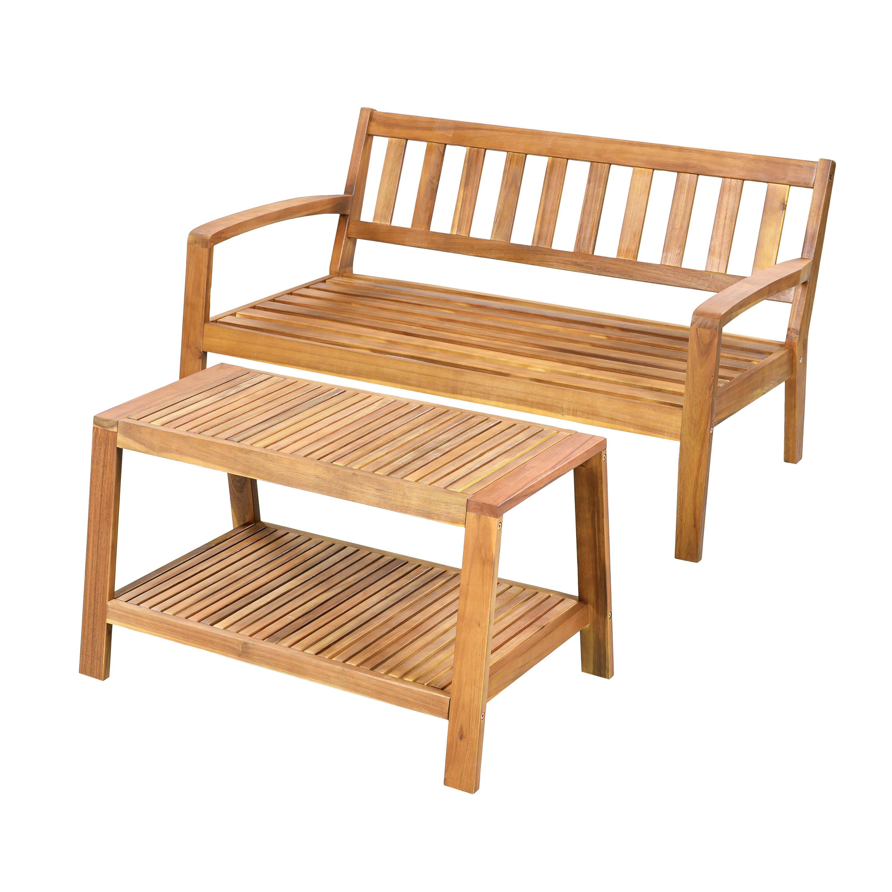 Left. Whisen - 2-Piece Outdoor Acacia Wood Conversation Set - Loveseat & Coffee Table with Water-Resistant Cushions - Red|Teak.