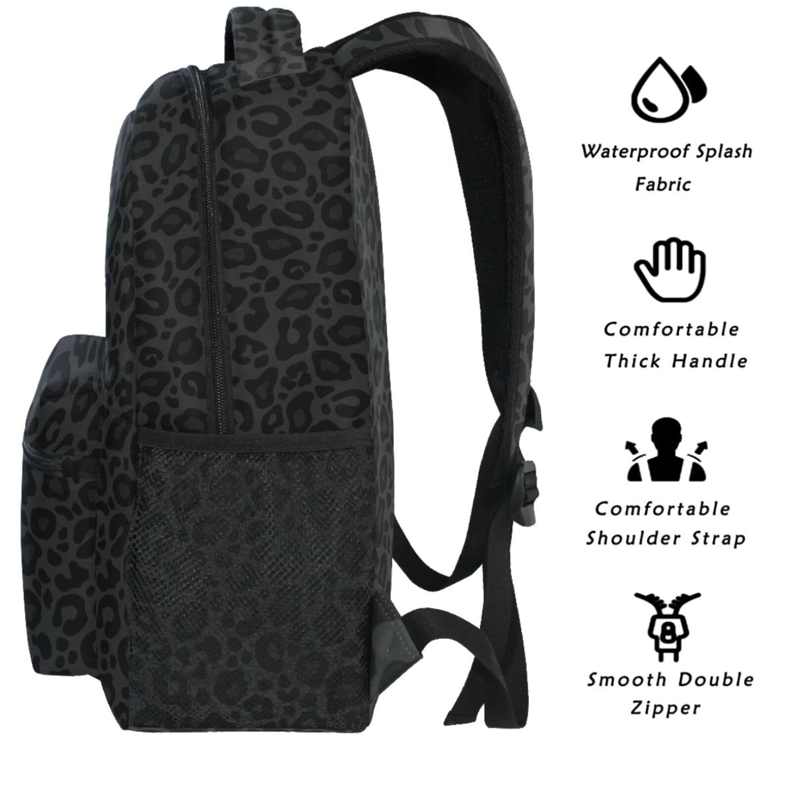 Back. Live At Space - Black Leopard Backpack Animal Skin Print Bookbag Daypack Travel Hiking Camping School Laptop Bag - Multi Pattern 2.