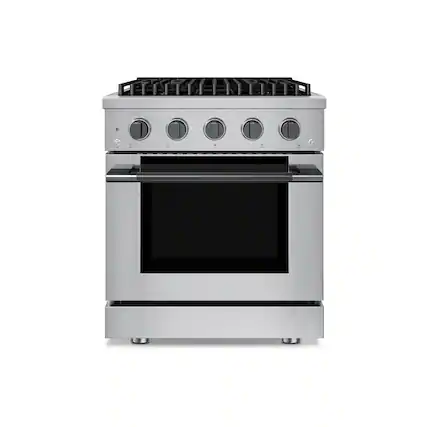Front. Hauslane - HausPro 30 in. 4 Burners Gas Range in Black Stainless Steel with 20,000 BTU and Convection Oven with 5 Rack Positions - Black Stainless Steel.