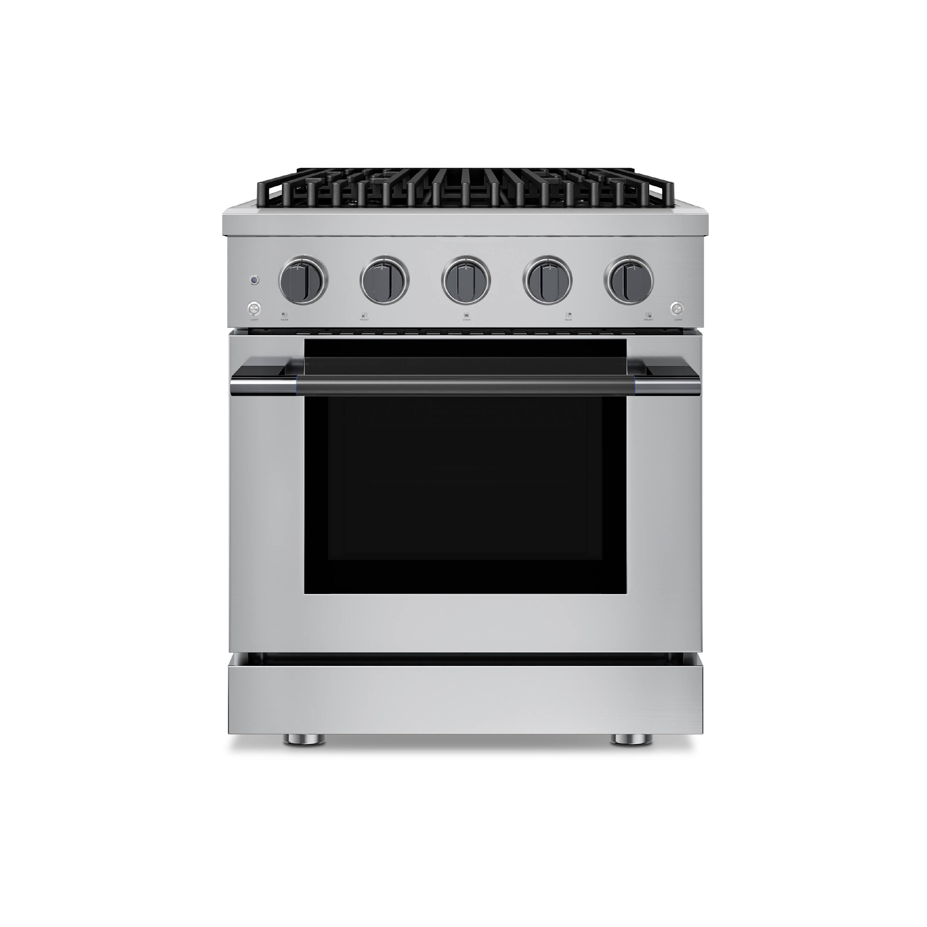 Front. Hauslane - HausPro 30 in. 4 Burners Gas Range in Black Stainless Steel with 20,000 BTU and Convection Oven with 5 Rack Positions - Black Stainless Steel.