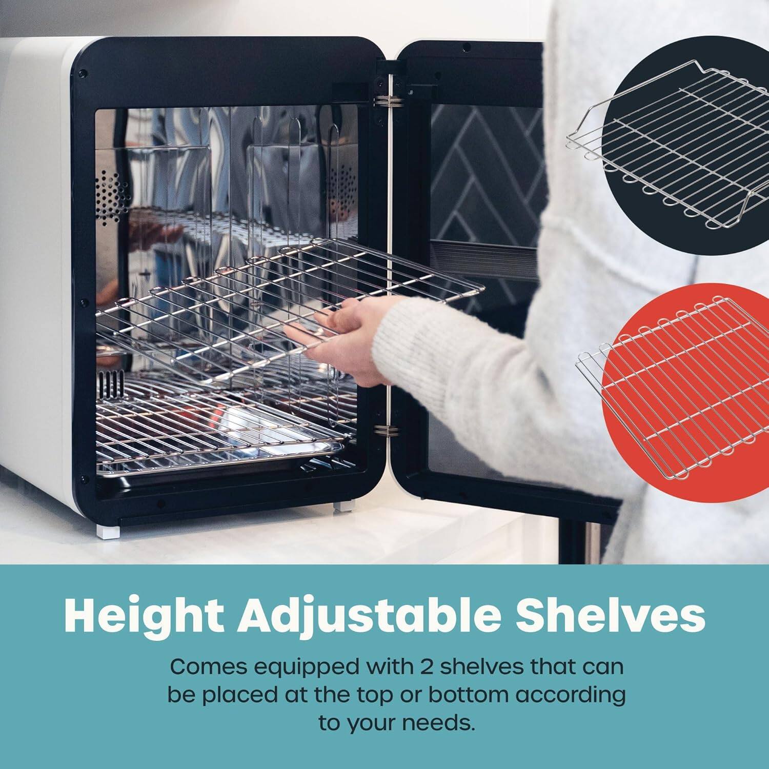 Height Adjustable Shelves

Comes equipped with 2 shelves that can be placed at the top or bottom according to your needs.