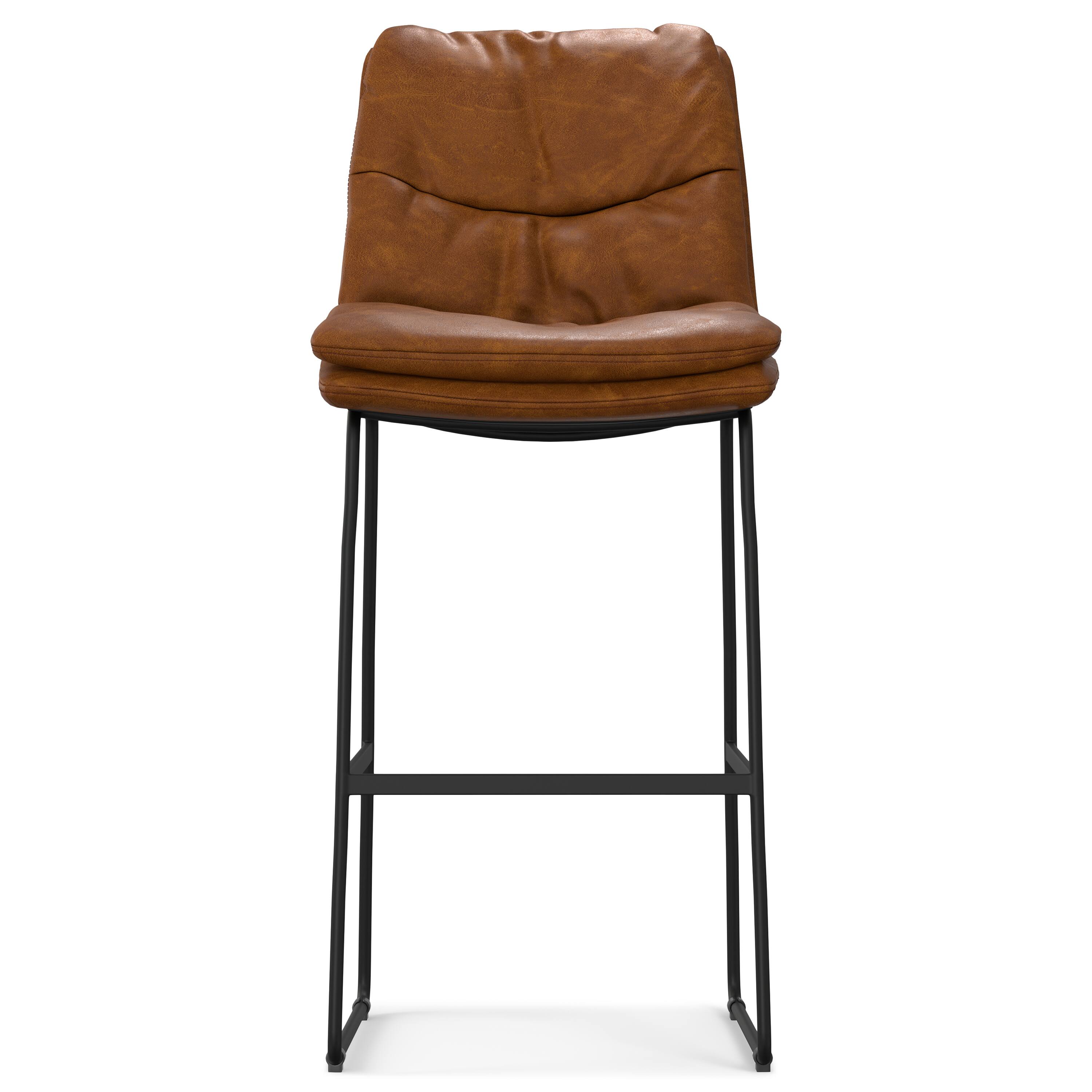 Left. Simpli Home - Simpli Home Danika Mid Century Modern Bar Stool (Set of 2) in Camel Brown  Vegan Faux Leather - Camel Brown.