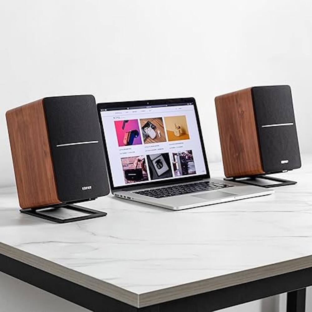 Angle. Edifier - R1280DBs Powered Bluetooth Computer Speakers, Bookshelf Speakers - 42W RMS - Soundfield Spacializer - Studio Monitors - Wood.