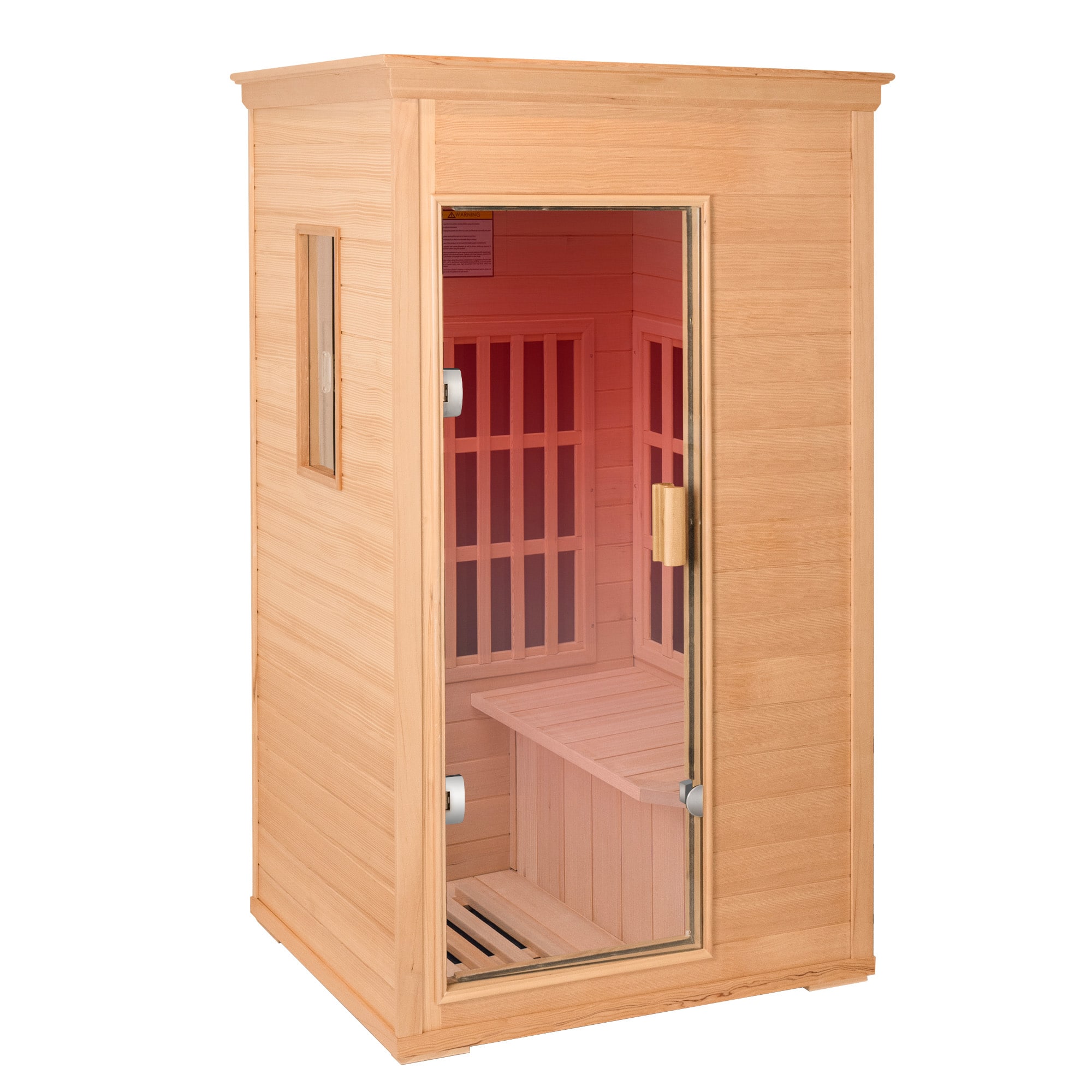 APRILSOUL - Infrared Home Dry Sauna 1 Person 1000W Hemlock Wood Glass Door Red LED Bluetooth - White