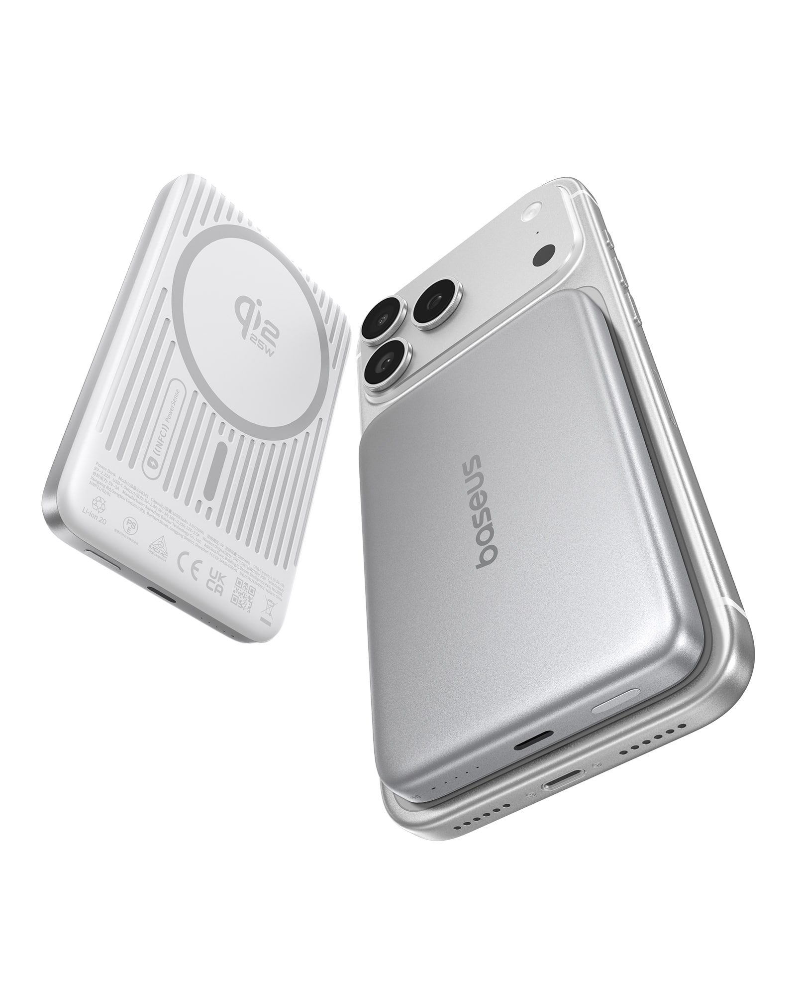 Baseus - PicoGo 5000mAh Magnetic Wireless Power Bank, Ultra Slim Portable Charger for iPhone, Samsung Galaxy & USB-C Devic - Silver