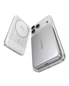 Baseus - PicoGo 5000mAh Magnetic Wireless Power Bank, Ultra Slim Portable Charger for iPhone, Samsung Galaxy & USB-C Devic - Silver