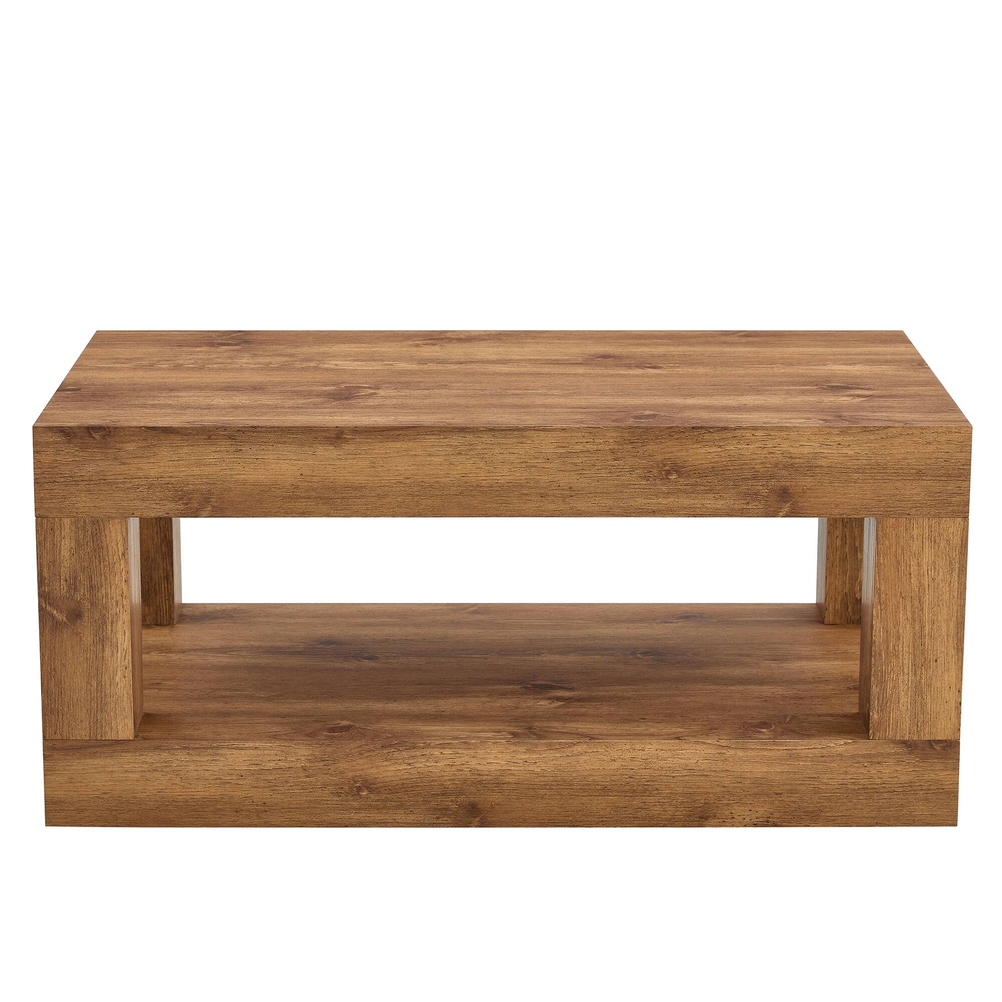 Alt View 7. Loheer - Loheer- 3.3x1.8x1.5 ft Modern 2-Tier Coffee Table Rectangular Center Table with Open Storage Shelf for Living Room - Wood.