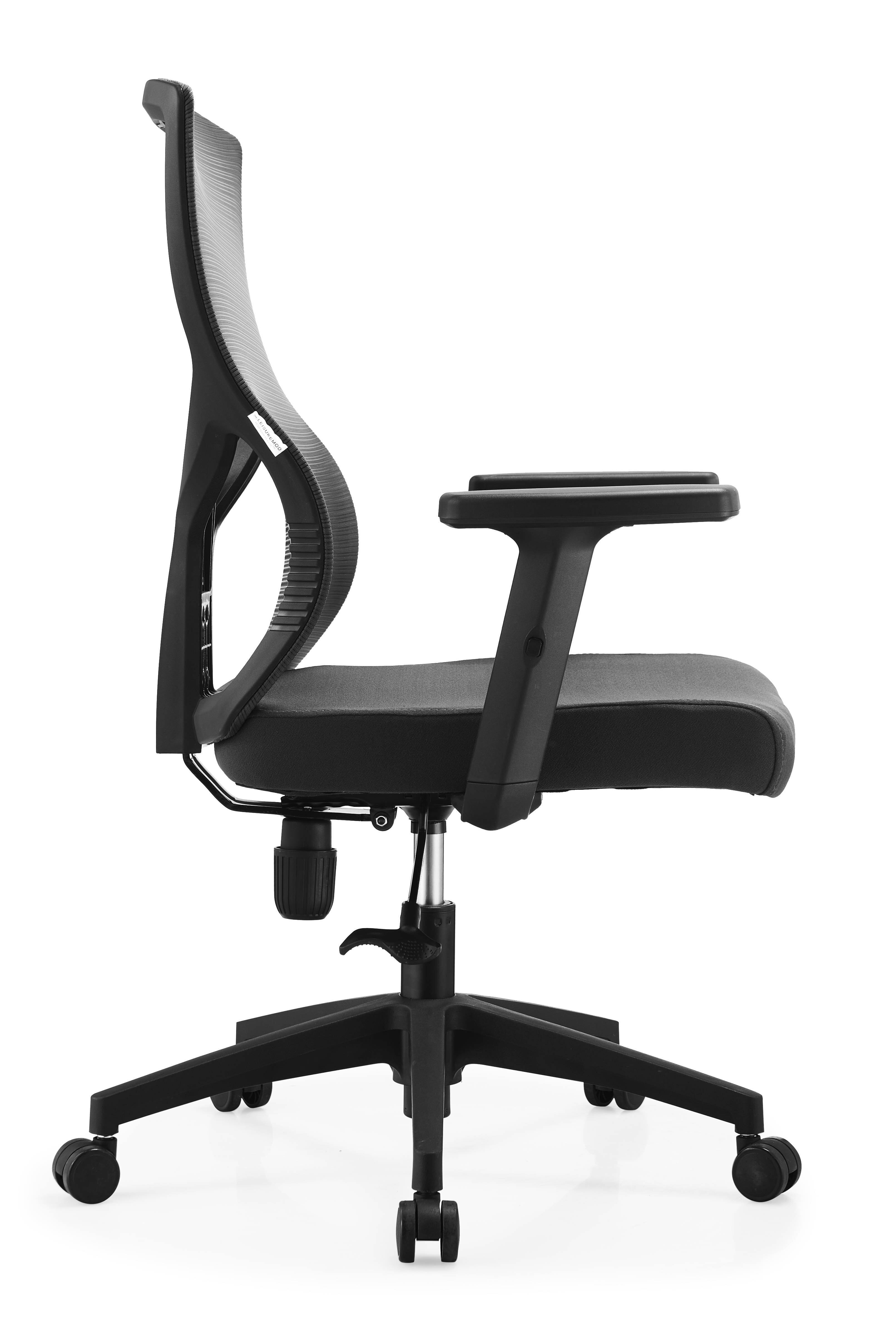 Alt View 2. LeisureMod - Glen Office Chair Upholstered Cotton Mid-Back Mesh Computer Chair with Adjustable Height, Swivel and Tilt - Black.