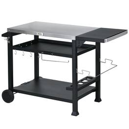 Outsunny - Outdoor Grill Cart Table with Foldable Side Table - Black