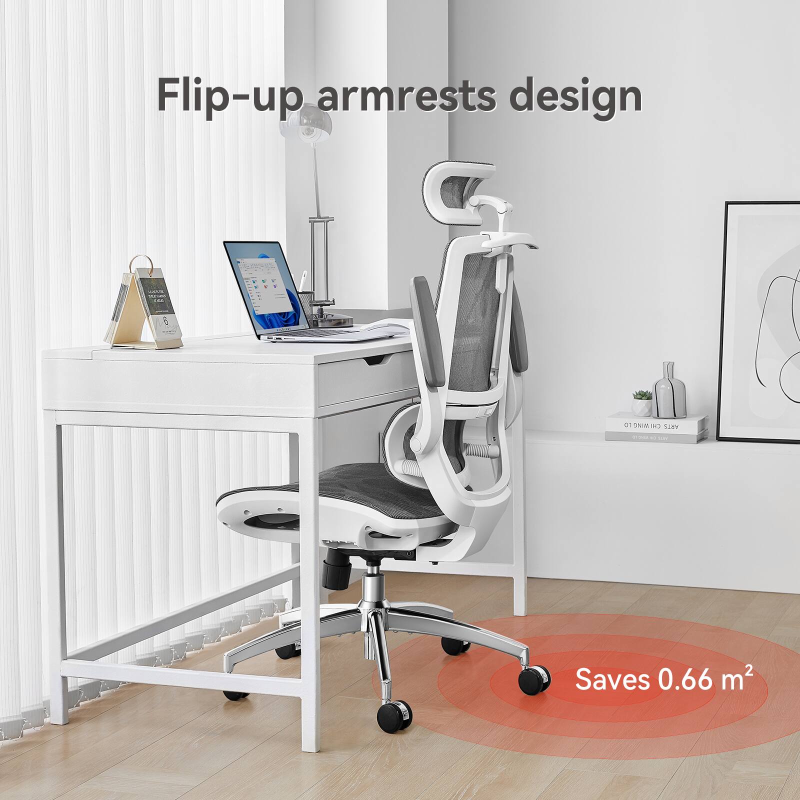 Flip-up armrests design  
Saves 0.66 m²