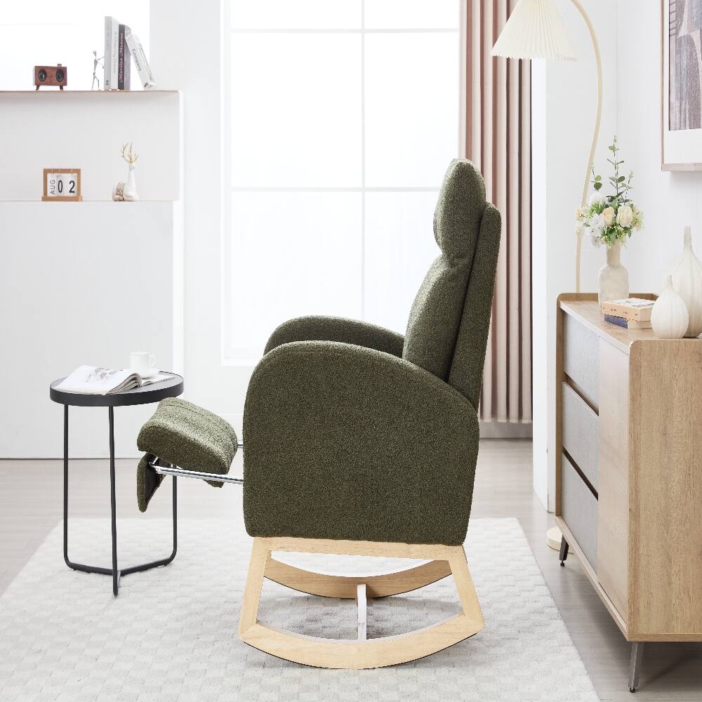 Alt View 9. Loheer - Loheer Green Teddy Fabric Nursery Rocking Chair with Adjustable Footstool Solid Wood Base Leisure Rocker - Green.