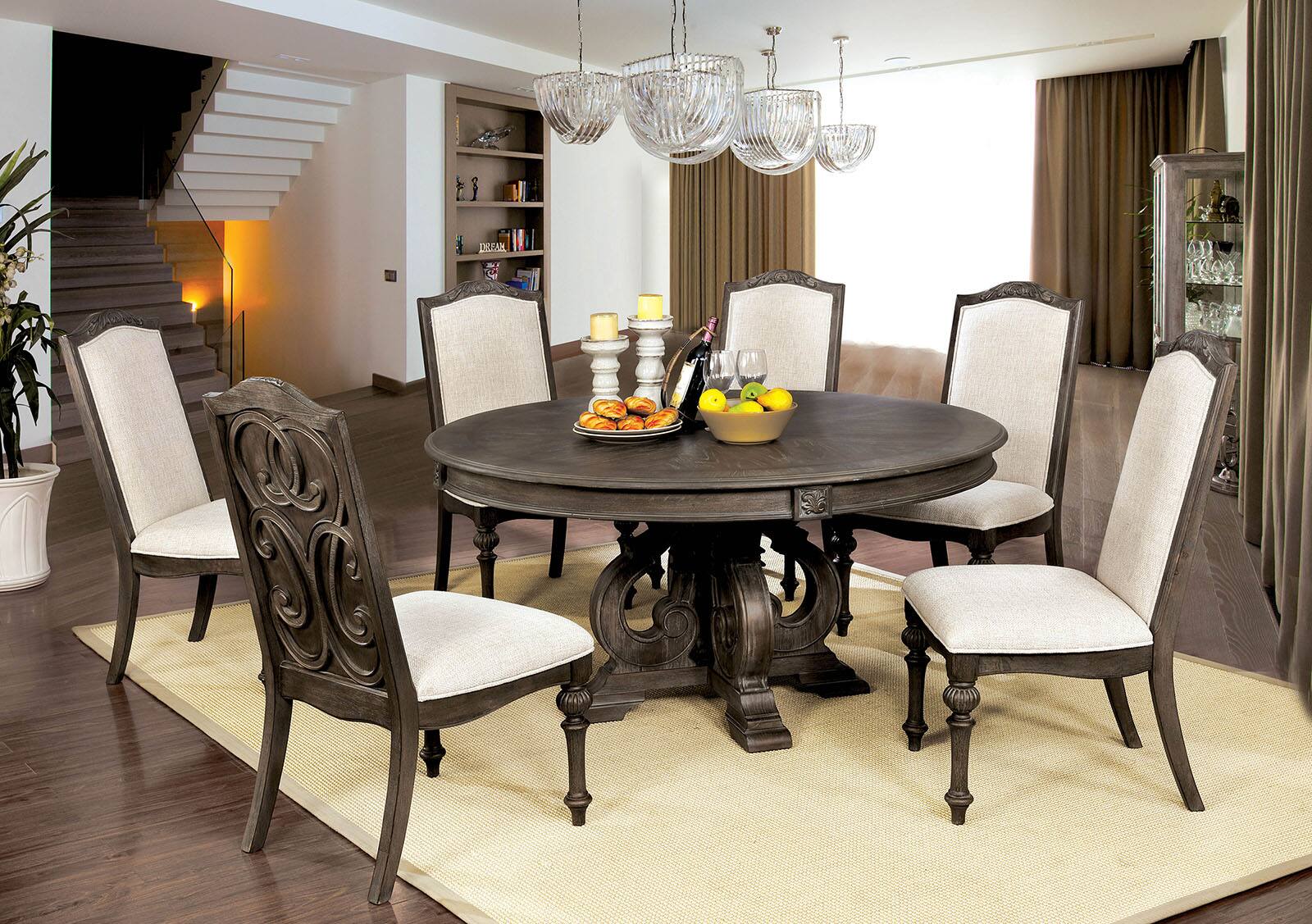 Alt View 3. Manhattan Lane - Solid Wood Round Dining Table with Pedestal Base, Rustic Brown - Brown.