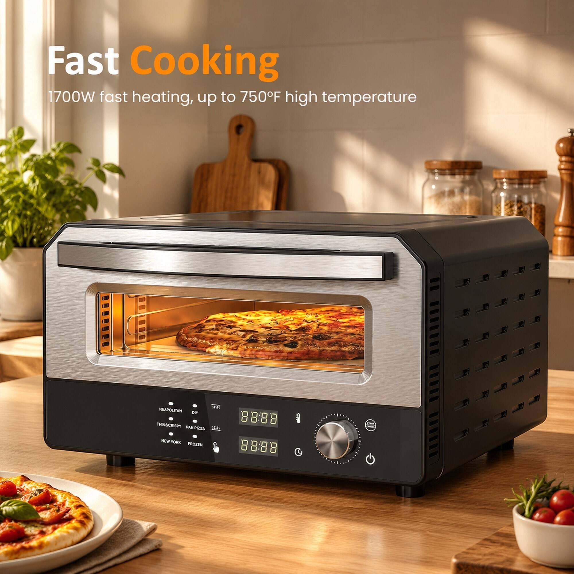 Fast Cooking  
1700W fast heating, up to 750°F high temperature  

NEAPOLITAN by  
35%  
THINCRISPY PAN PIZZA  
NEW YORK PROZEN