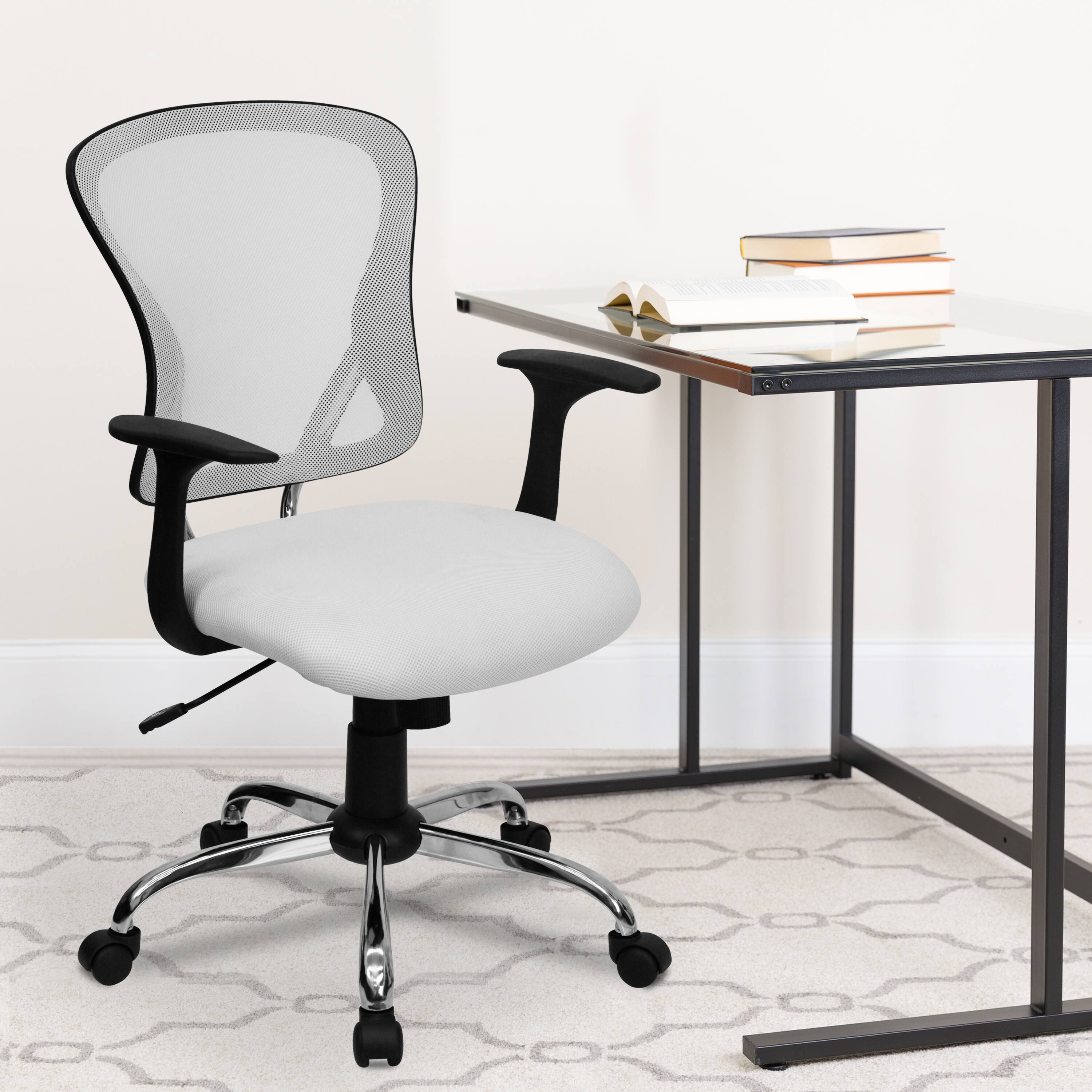 Alt View 1. Emma + Oliver - Mid-Back Mesh Swivel Task Office Chair with Chrome Base and Arms - White.