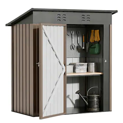 Front. CloudRest Pro - 5 x 3 FT Outdoor Storage Shed Lockable Doors Tool Sheds with Sloping Roof Steel Garden Shed - Brown.
