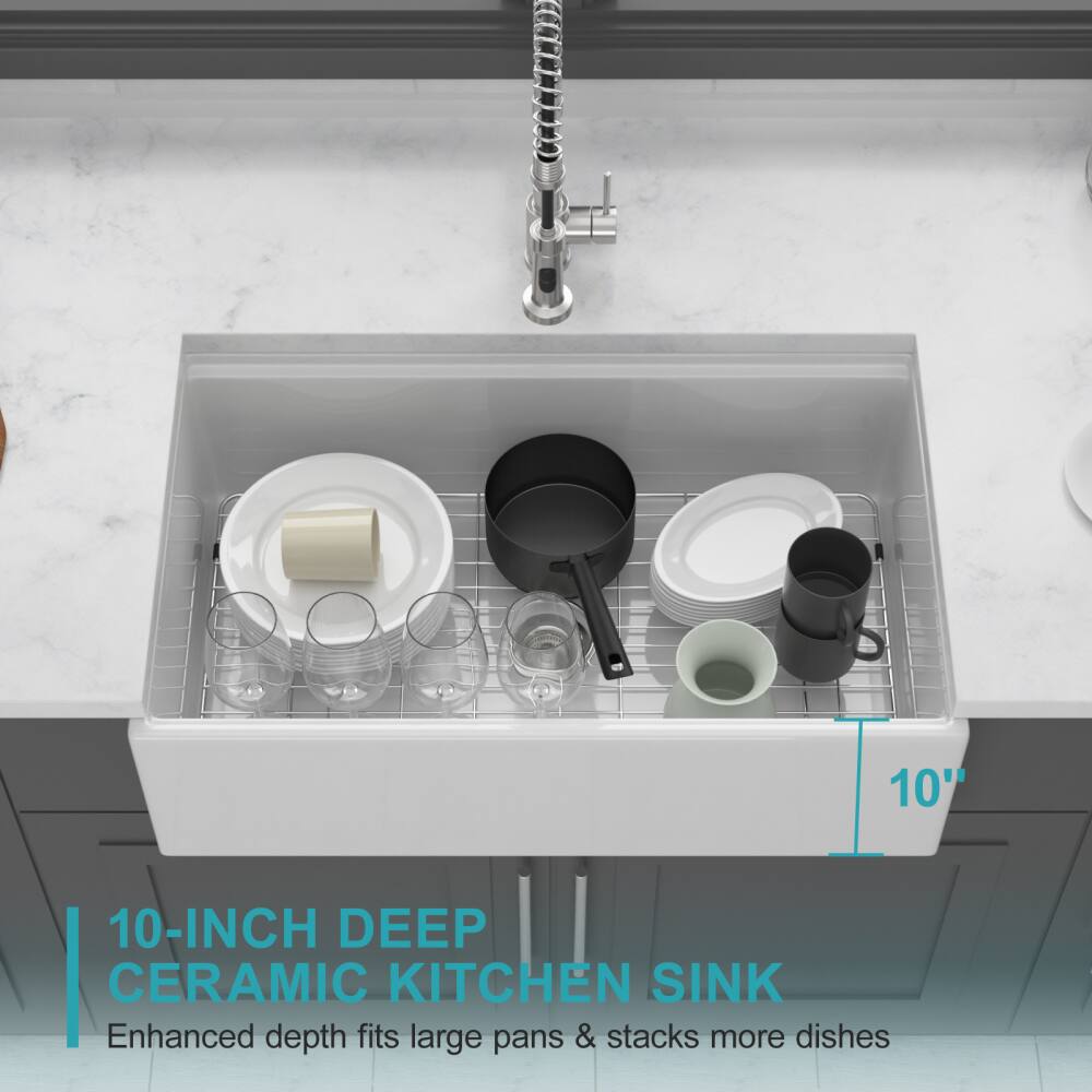10" 10-INCH DEEP CERAMIC KITCHEN SINK  
Enhanced depth fits large pans & stacks more dishes