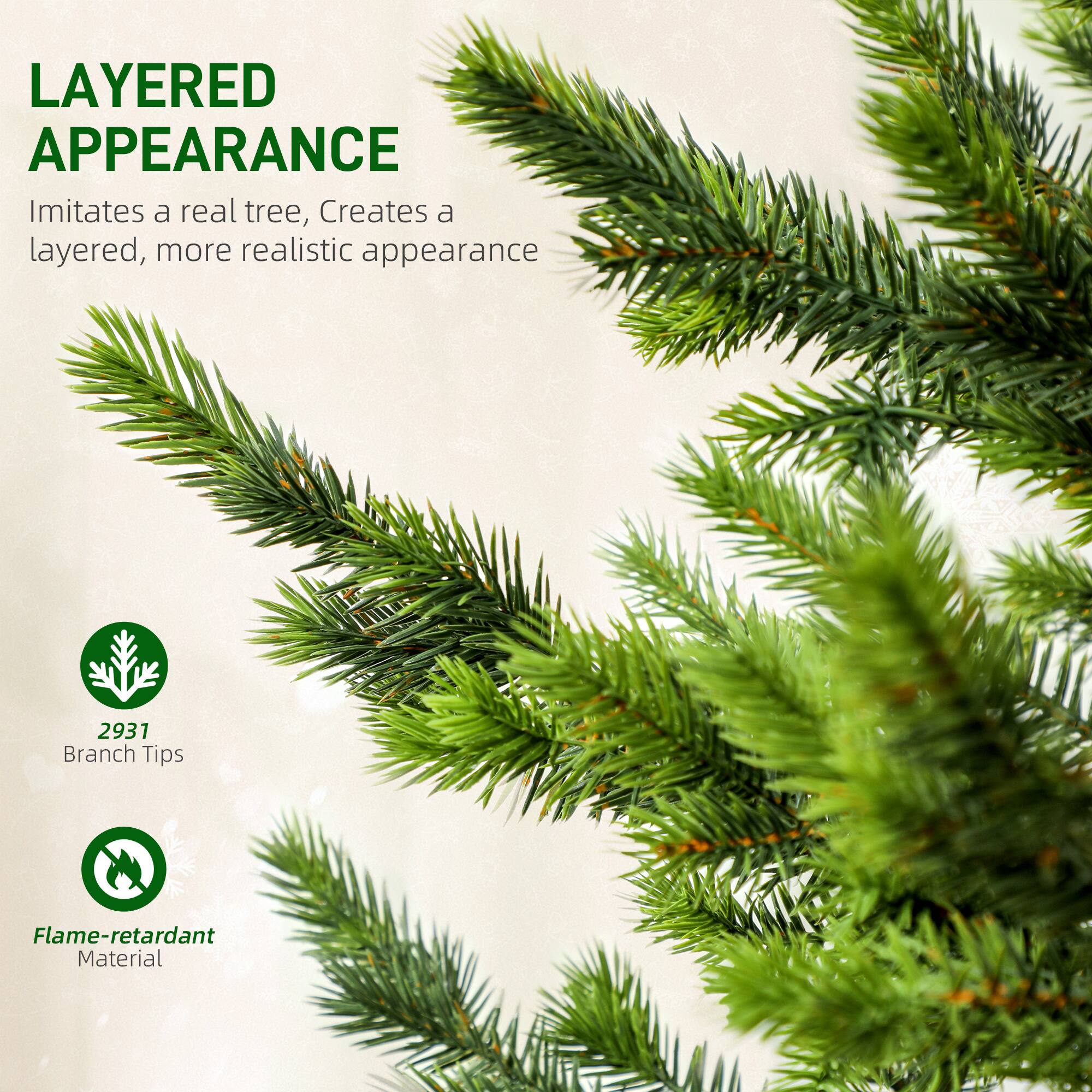 **Layered Appearance**  
Imitates a real tree, creates a layered, more realistic appearance  

- 2931 Branch Tips  
- Flame-retardant Material