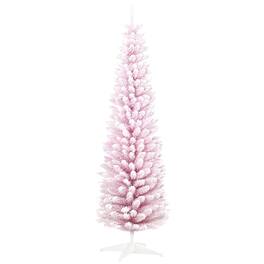 BreeBe - 6 ft Snow Flocked Artificial Pencil Christmas Tree - Pink