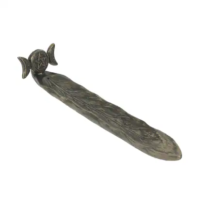 Front. Veronese Design - Triple Moon Pentacle Bronze Finished Stick Incense Burner Wiccan Pagan - Bronze.