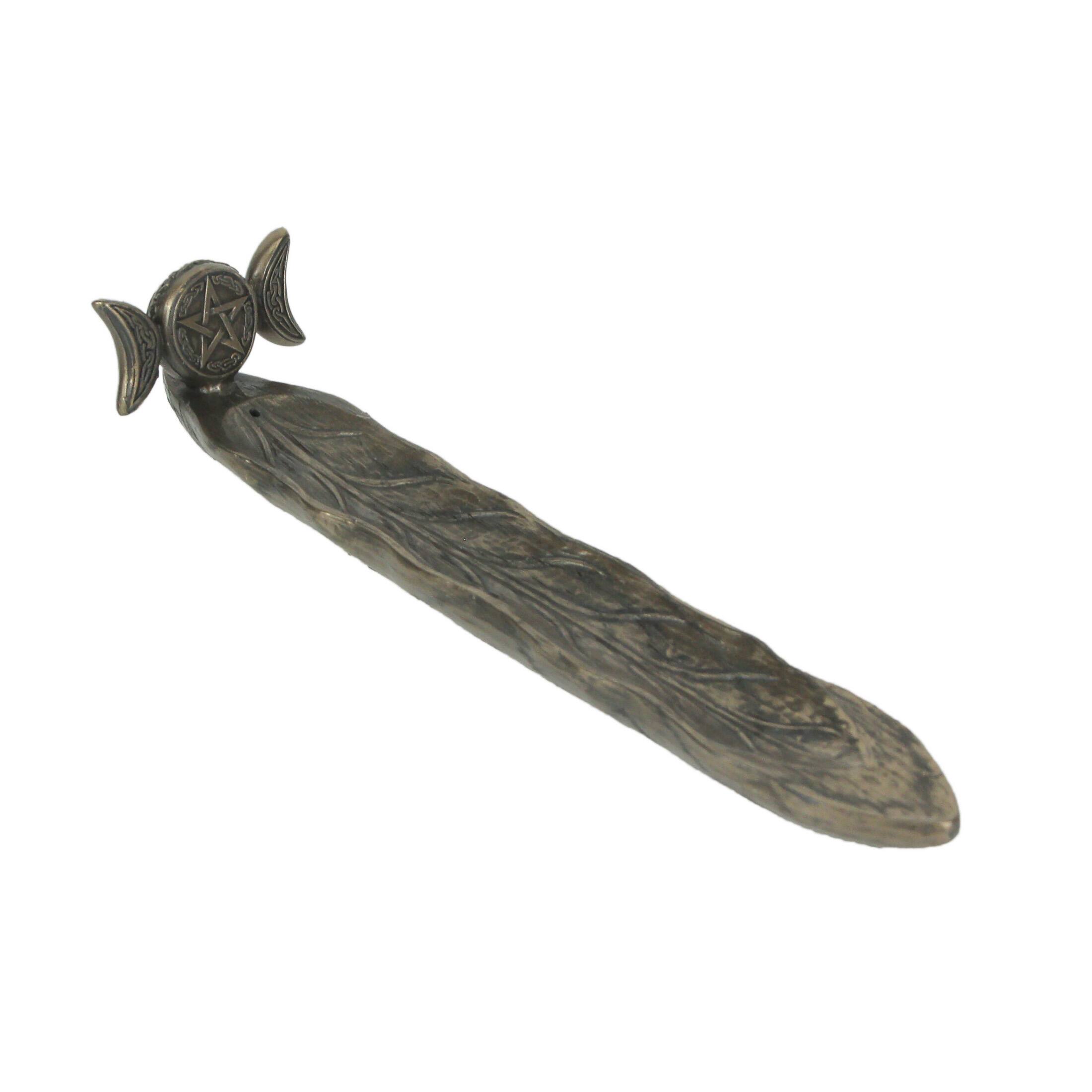 Front. Veronese Design - Triple Moon Pentacle Bronze Finished Stick Incense Burner Wiccan Pagan - Bronze.