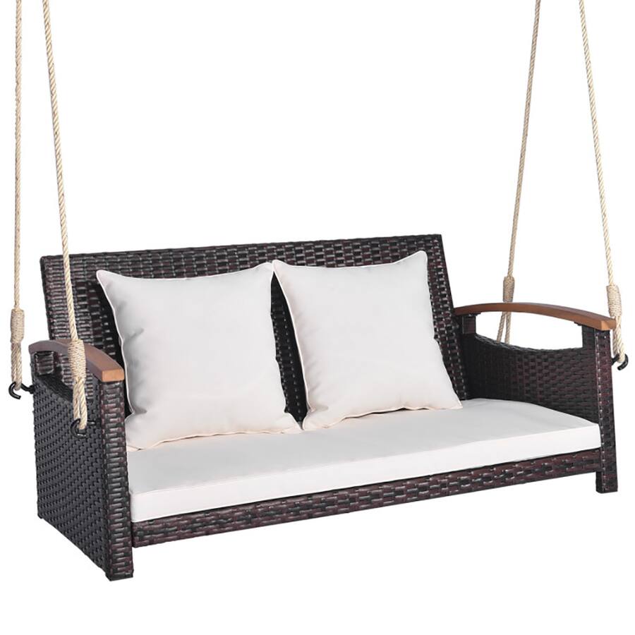 Pefilos 2 Person Patio Rattan Porch Swing, 2 Seater Hanging Bench ...