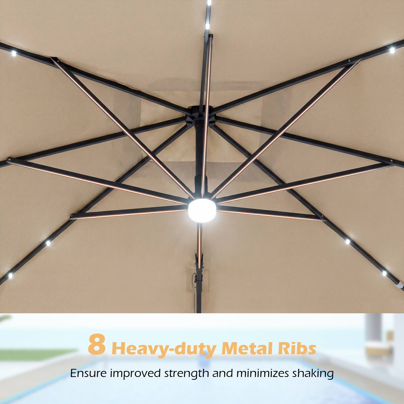 8 Heavy-duty Metal Ribs  
Ensure improved strength and minimizes shaking