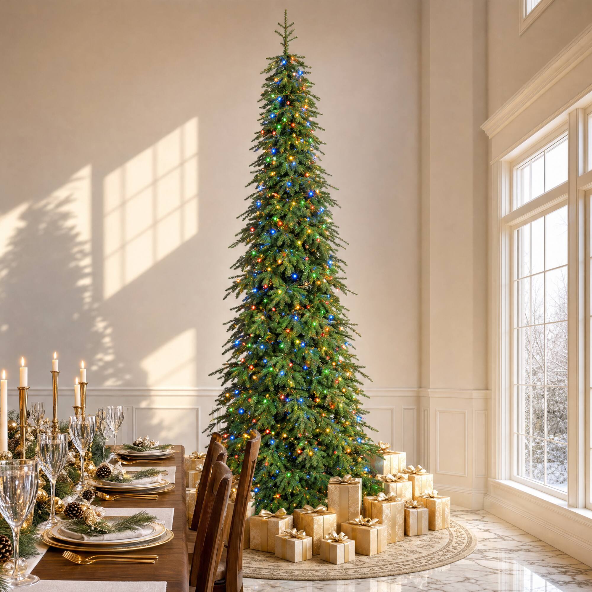 Alt View 10. Glitzhome - 11ft Pre-Lit Pencil Spruce Artificial Christmas Tree with 800 Lights - Green.