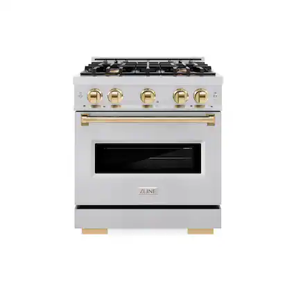 Front. ZLINE - Autograph Edition 30" Classic Gas Range w/ 4 Burners & Polished Gold Accents (CGRZ-30-G) - Stainless Steel.