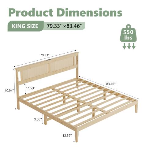 Product Dimensions  
KING SIZE  
79.33" x 83.46"  
550 lbs  
79.33"  
40.94"  
11.53"  
83.46"  
9.05"  
12.59"
