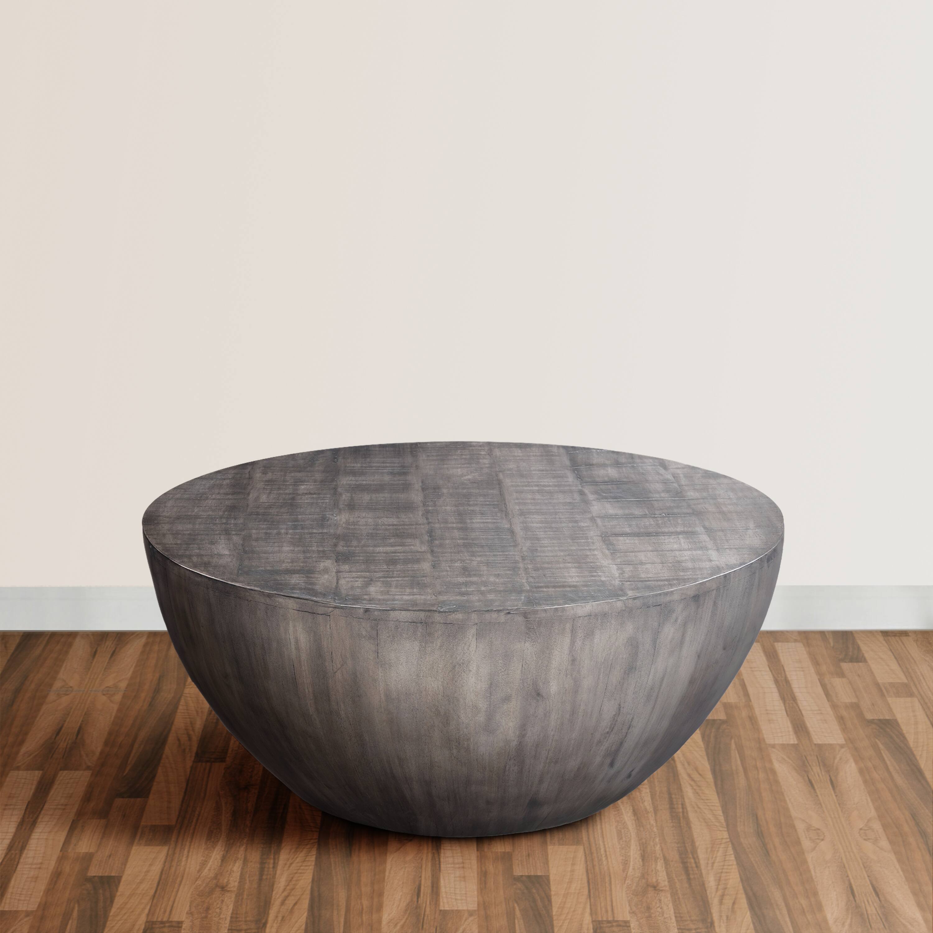 Alt View 8. Manhattan Lane - 36 Inch Round Coffee Table, Handcrafted Drum Shape - Olive Gray.