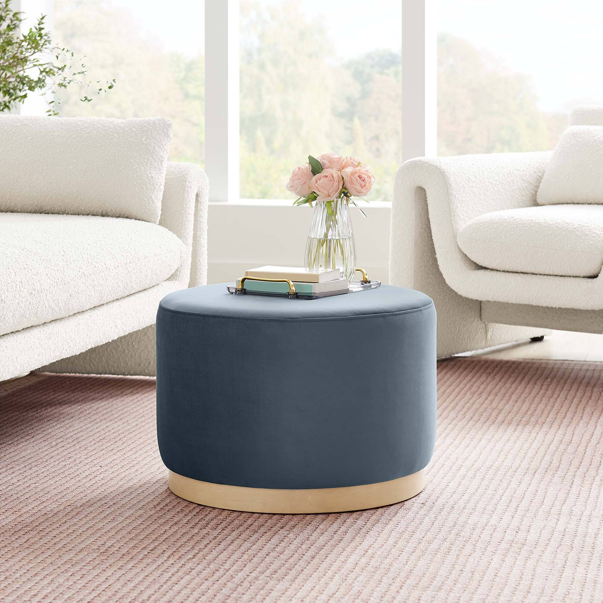 Alt View 1. Modway - Tilden Large 23" Round Performance Velvet Upholstered Ottoman by Modway - Cadet Blue Natural.