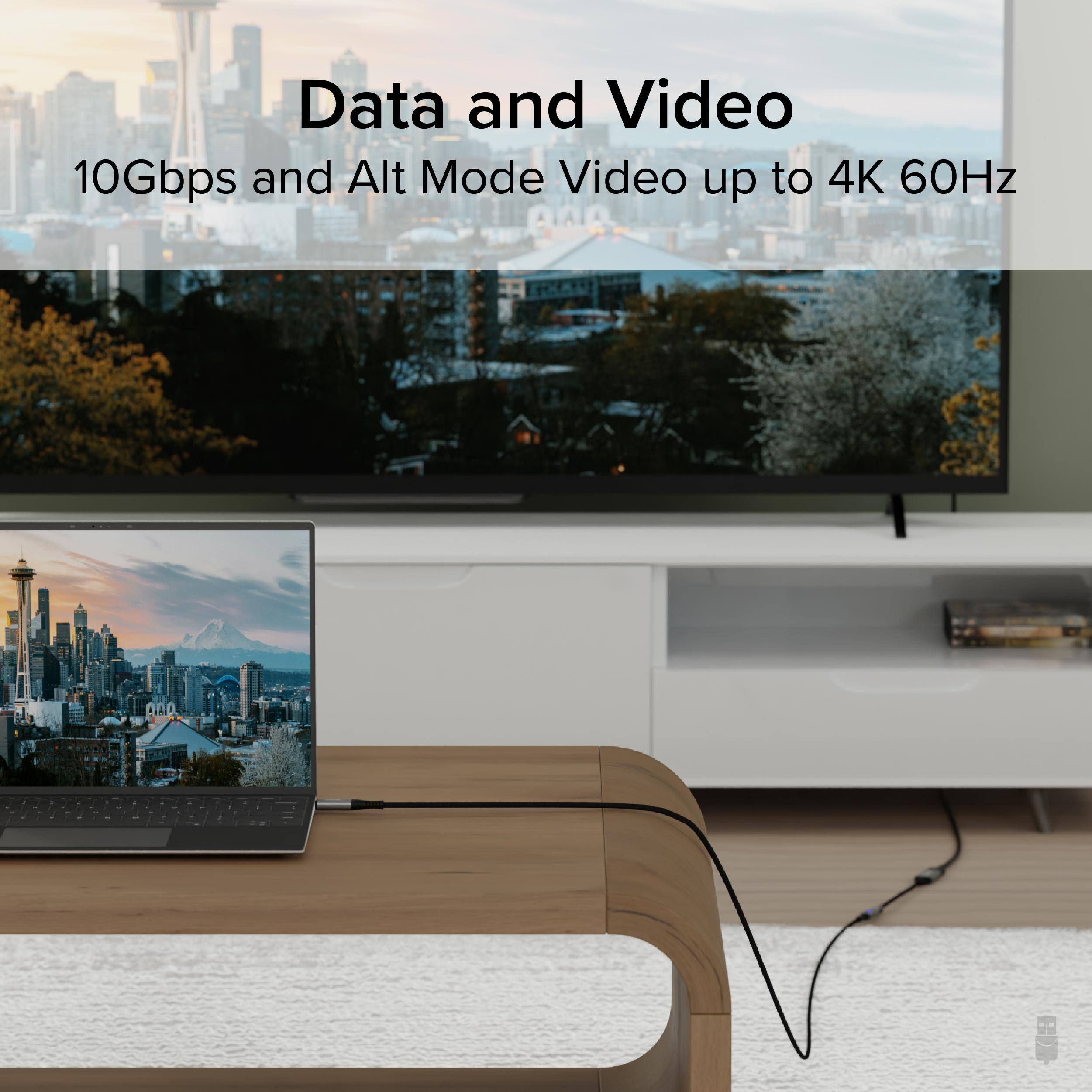 Data and Video  
10Gbps and Alt Mode Video up to 4K 60Hz