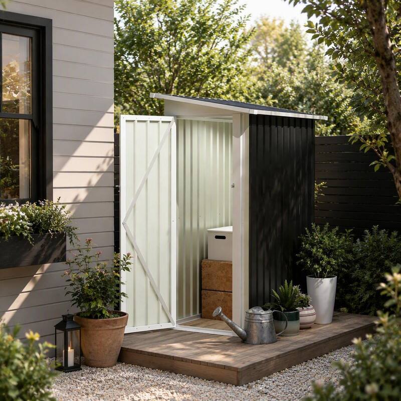 RYHNUYNE 4.3' x 2.5' Metal Garden Storage Shed,Pent Roof Outdoor Tool ...