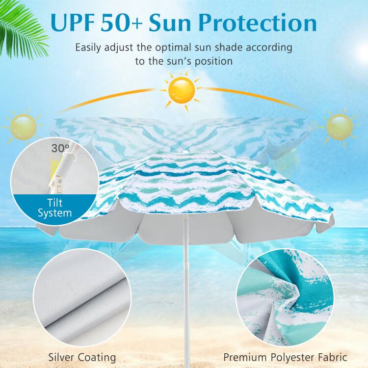 UPF 50+ Sun Protection  
Easily adjust the optimal sun shade according to the sun's position  
30° Tilt System  
Silver Coating  
Premium Polyester Fabric