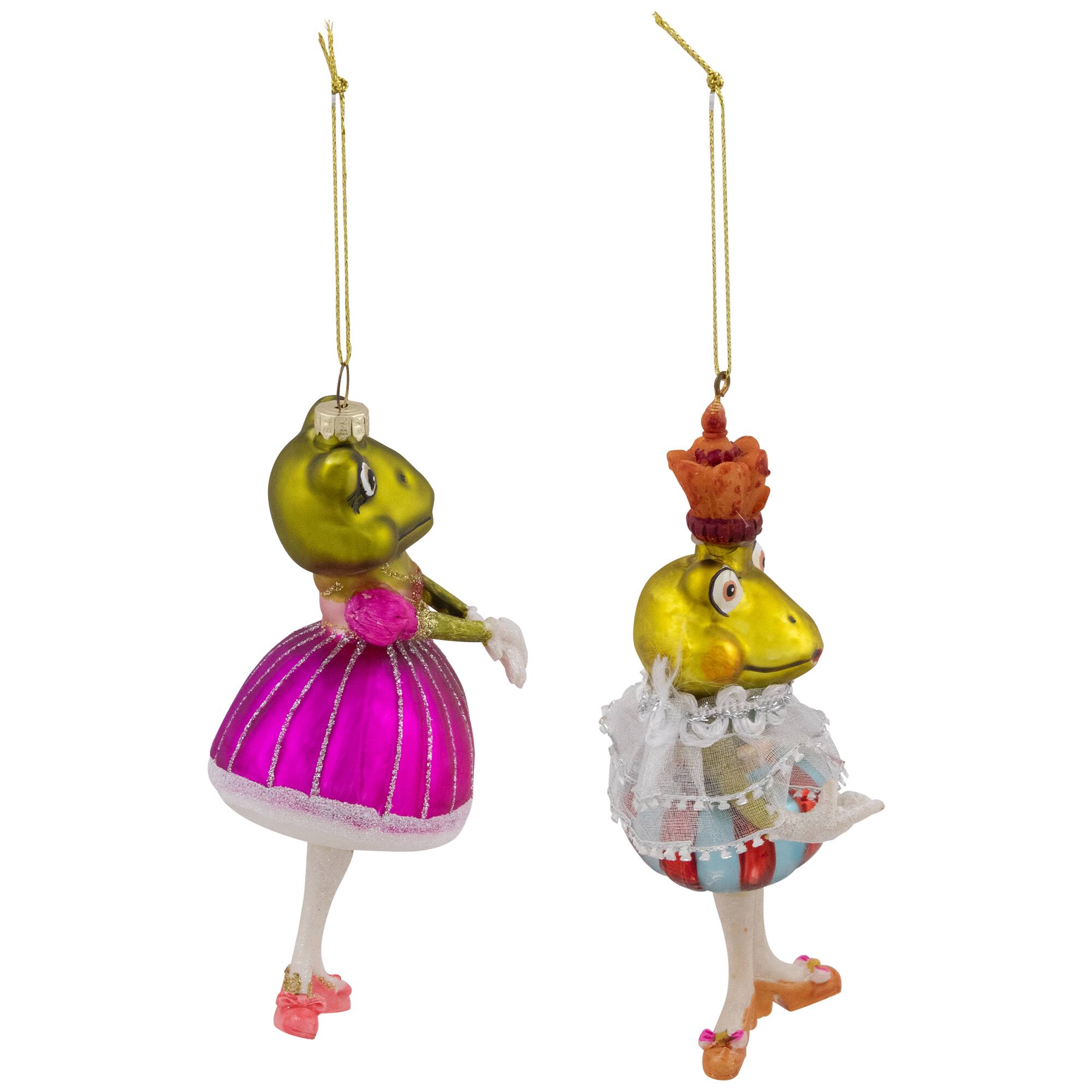 Alt View 2. Northlight - Royal Ballerina Frogs Glass Christmas Ornaments  - 6" - Multicolor - Set of 2 - Multi.